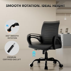 beAAtho® Verona Mesh Mid Back Ergonomic Office Chair with 3 Years Limited Warranty - Adjustable Height, Strong Metal Base, Revolving Study & Computer Chair for Work from Home (Grey)