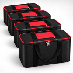 DALUCI Underbed Storage Bags for Clothes Pack of 4 Large Moisture Proof Organizer with Zipper Non Woven Foldable Storage Bag for Blanket Saree Wardrobe 54 x 46 x 26 cm (Black & Red - Large, 4 Pack)
