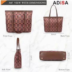 ADISA Women's Office Laptop Handbag Large Printed Shoulder Bag (ADW4087-BLA-ORA)