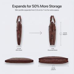 RIONTO Elite Vegan Leather Laptop Bags for Men Office Use | Upto 15.6 inch | Expandable Bottom | Mobile & Pen Compartment with Multiple Organizers | Professional Office Bag for Man & Women - Tan