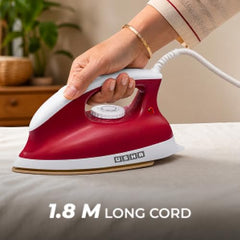 USHA Goliath 1200Watt Dry Iron with 1.8m Long Swivel Cord | Double Coat Golden Non Stick Soleplate for Longer Durability | 360° Swivel Cord | 2 Years Warranty | (Maroon), 1200 watts, Plastic