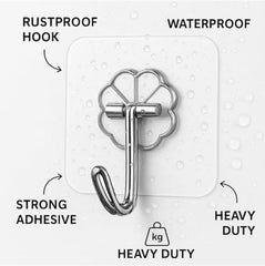 VARENYYA Hanging Hooks Without Drilling, Self Adhesive Hooks for Wall Heavy Duty Strong Nail Free, Kitchen Accessories Items (Hanging Hook, Transparent) Stainless Steel (Flower Hook, 10-pcs)