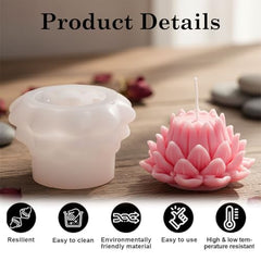 MOMISY 3D Lotus Flower Silicone Candle Mould, Pink and White, 94x58mm Mould Size, Decorative Wax Casting with 114ml Capacity
