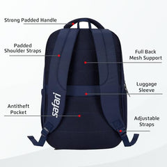 Safari Forge 34L Laptop Backpack, 3 compartments, Raincover, Antitheft pocket, Trolley Sleeve, Organizer, Bottle holder, Front pocket, College bag, school bag, Formal backpack, Color- Black