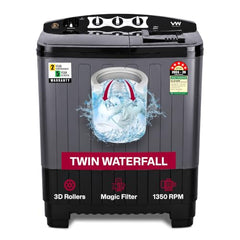 VW Visio World 8.5 kg semiautomatic Top Load Washer Only with Powerful Wash, V8 Supreme-Wash, Black/Grey