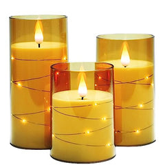 Flameless LED Pillar Candle Set of 2 | Acrylic Fiber Glass | Dancing Faux Wick | Remote Control with Battery Operated 3 AA | Home Décor & Gifting | 3" D x 6" H | Red