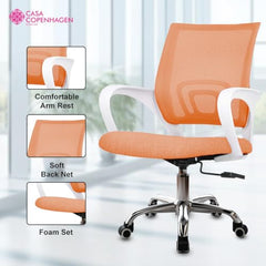 Casa Copenhagen Mesh Mid Back Office/Study/Computer/Revolving/Desk Chair for Work from Home -Metal Base, Height Adjustable Seat - Grey Milange & Black Handle