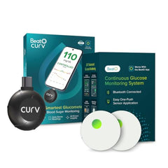 BeatO Combo: CURV Glucometer + BeatO CGM | Auto-Saves Readings | Sugar Test Machine | Android | Smartphone Connected Glucometer Machine | ISO Certified | Free Strips & Lancets | Lab-Grade Accuracy | Life time warranty (BGM-CGM) CGM Pack of 2