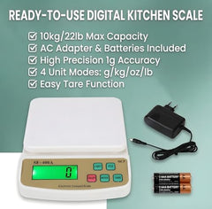 MCP Kitchen Weighing Scale With Tare Function SF 400A with Adaptor 10 kg Digital Multi-Purpose food weight machine for shop home use baking small portable countertop plastic ABS body