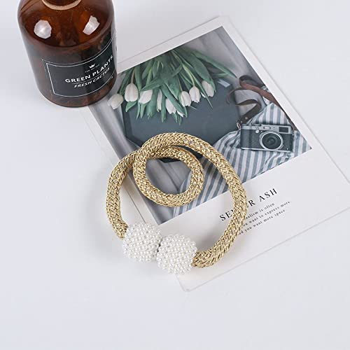 Syga 2Pcs Curtain Tiebacks 46cm Curtain Clip Rope Holdbacks Classy Decorative Pearl Holder Buckles for Home Hotel Window Draperies Rope Ties Office Living Bedroom Decoration- Pack of 2, Beige