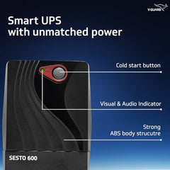 VGUARD UPS Sesto 600-600VA | AVR-enabled UPS with generator compatibility, battery protection, cold start facility and 10-15 min backup