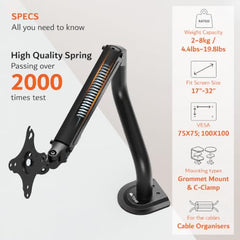 ARTIKEL Monitor Desk Mount Adjustable Spring Assisted Monitor Arm VESA Mount with C Clamp Grommet Mounting Base Computer Monitor Stand (Curve, Single.)