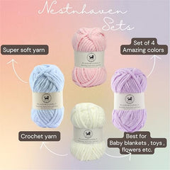NESTNHAVEN , Plush & Cuddly Sets 2.0 , Chenille Yarn Supersoft Hand Knitting Wool Ball, set of 4 , 400 grams (1 Ball/100 Gram Each) Suitable for Craft, Babywear, Toys , Baby Blankets , 5 Bulky, Shades - NNHS 2.0 (Set 26 baby Pink , lilac , hot pink…