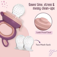 LuvLap Silicone Food/Fruit Nibbler with Extra Mesh, Soft Pacifier/Feeder, Teether for Baby, Infant, Bunny Violet & Pink