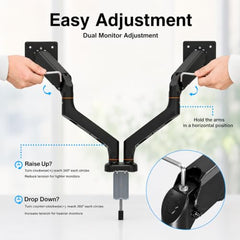 iVOOMi Power X2 Black Dual Monitor Stand for Desk with 100 x 100mm VESA Mount, Adjustable Gas Spring Monitor arm with Grommet Mounting Base for 15-34'' 2-20 kgs Screens, 1 Year Warranty