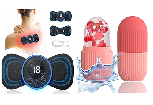 (BABTA-MSG) Body Massager Machine for Pain Relief with 8 Mode & 19 Strength Level Wireless EMS Mini Massager Butterfly Massager for Shoulder Legs Massage Neck & Back Masager wITH Ice Roller for Face and Eye (COMBO PACK)