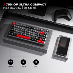 CYBEART Nighthawk 75 Wireless Mechanical Keyboard, 81 Keys with Multimedia Knob, Tri-Mode Bluetooth 5.1/2.4GHz/Wired, Hot-Swappable, RGB Backlit, Linear Switches, PBT Keycaps, 4000mAh Battery