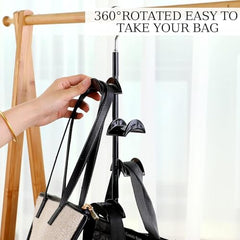 AUGEN Purse Hanger for Closet - 360° Rotating Handbag Hanging Hook Bag Storage Space Saver with 4 Hooks, Hanging Organizer for Scarf Handbag Belt (Pack of 1, Black)
