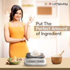 Longway LWKWS01 Multipurpose Portable Digital Kitchen Weighing Scale |Weight Machine With Back Light LCD Display |2 Year Warranty (10 kg, Gray)