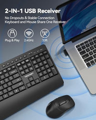 TECKNET Wireless Keyboard and Mouse Combo, Mini Cordless Computer Keyboard and Mouse Set 2.4GHz, Silent Adjustable 1600 DPI, Quiet Click, Lag-Free for Computer, Laptop, PC, Windows, Mac, Chrome OS