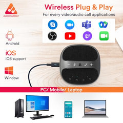 Audio Array Wireless Conference Microphone with Speaker | Bluetooth, USB & 4 Mics | 360° Pickup Upto 4M | Noise Reduction & Enhanced Voice | Portable Speakerphone for Video Calls/Zoom Meeting | AM-W45