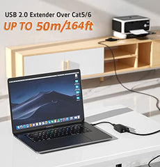 USB Extender Over RJ45 Cat 6/6e/5/5e Adapter, RJ45 Ethernet Splitter to USB Extension UP to 50m/164ft, Compatible with Computers, Mobile Phones, Mice, Keyboards, U Disks, Printers, Cameras