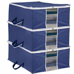 Kuber Industries Non-Woven Underbed Storage Bag|Clothes Storage Organizer|Blanket Cover With Clear Window|Zipper Closure&Handle Cloth Organizer|Plain White Border|Large|Pack Of 6|Royal Blue,32Cm,48Cm