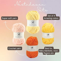 NESTNHAVEN , Plush & Cuddly Sets 2.0 , Chenille Yarn Supersoft Hand Knitting Wool Ball, set of 4 , 400 grams (1 Ball/100 Gram Each) Suitable for Craft, Babywear, Toys , Baby Blankets , 5 Bulky, Shades - NNHS 2.0 (Set 26 baby Pink , lilac , hot pink…