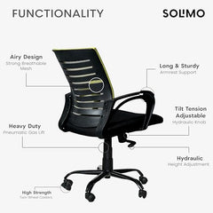Amazon Brand - Solimo Worklo Mid Back Office Chair for Work from Home | Study | Revolving | Computer (Heavy Duty Powder Coated Metal Base, Stylish Black Mesh)