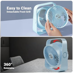 Zebronics Heat Buster 300, Portable Desk Fan, Upto 13h Backup, 3600mAh Rechargeable Battery, 360° Rotatable fan, 4 Speed + 1 Breeze Mode, Wall-Mountable, for Travel, Office, Home (Black)