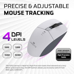 Amkette Hush Pro Epic M Rechargeable Wireless Mouse, Bluetooth Mouse | 3 Device Connectivity (2xBT&2.4G) with Top Mounted Device Switch Button, Silent Switches, Ergonomic Design, Upto 3200 DPI, Black