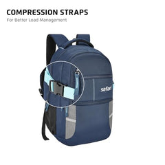 Safari Omega Spacious/Large 5 Compartment Laptop Backpack With Raincover, College Bag, Travel Bag For Unisex, Navy Blue, 30 Litre