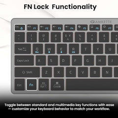 Amkette Wi-Key Mini 2 (3in1) Multi-Device Wireless Keyboard and Mouse Combo, Scissor Keys, One-Click Device Switching, Dual OS Layout, 3200 DPI Mouse, macOS, Windows, Android & iOS Compatible, Grey