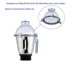AJS spares- Big/Wet Jar Lid Suitable for PHILIPS Mixer Grinder Jars (with 3 Clips) | Mixer Grinder Jar Lid Replacement Parts & Accessories (Polycarbonate, Transparent)