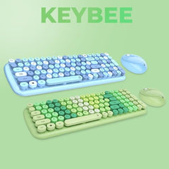 iGear KeyBee Retro Typewriter Inspired 2.4GHz Wireless Keyboard with Mouse Combo for Desktop/Laptop and Devices with USB Support, Single Nano Receiver, Round Keycaps, Cleaning Brush (White) (Green)