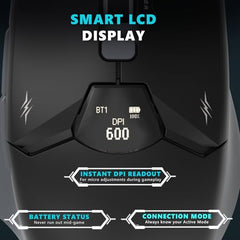 EvoFox Banshee 2 Tri-Mode Wireless Gaming Mouse (2X BT, 2.4G & Wired), PixArt 3311 Sensor, 1000Hz Polling Rate, 12,000 DPI, LCD Display, 6 Programmable Buttons, Software Support, Onboard Memory-Black