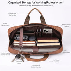 RIONTO Elite Vegan Leather Laptop Bags for Men Office Use | Upto 15.6 inch | Expandable Bottom | Mobile & Pen Compartment with Multiple Organizers | Professional Office Bag for Man & Women - Tan