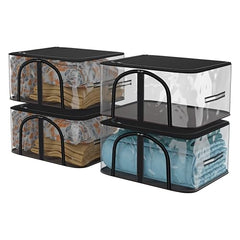 Kuber Industries Pack of 3 PVC Transparent Underbed Storage Bag | Multi-Purpose Garments Bag for Clothes-Toy | Wardrobe Bag with Handle | U Zip | Black