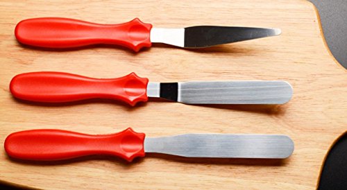 SYGA Professional Offset Spatula Set with Plastic Handle - 3-Piece Stainless Steel Icing Spatula Variety Set & Cake Decorating Tools, Flexible Resistant Blades, 2 Angled and 1 Straigh