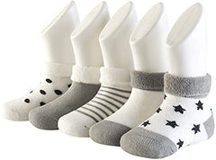 MOMISY 5 Pairs Baby Girl Boys Tube ankle Bamboo Socks for Baby Girl BoysToddlers Infant kids (Grey, 0 Months to 6 Months)