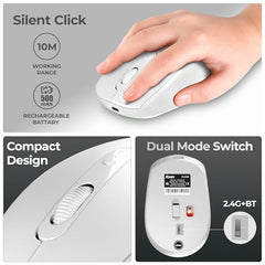 Foxin Flow Wireless Mouse with Rechargeable Battery, Bluetooth & 2.4 Ghz Dual Connectivity, 4 Buttons, Upto 1600 DPI, Type-C Charging | Ergonomic Office Mouse for Laptop, MacBook, PC | Green