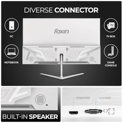 Foxin 24 Inch FHD Flat LED Monitor 1920x1080 Pixel Elite Series | Flat Panel, HDMI & VGA Port, 100Hz Refresh Rate, Frameless, Slim Bezel, Wall Mountable, 16.7 M Colors | 3 Years Warranty | White