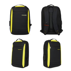 Nasher Miles Madison Passenger Workpack 22 Liters Water Resistant, Padded, Premium Reversed Polyester Black Yellow Laptop Backpack | USB charging| Unisex | Ideal For Office (Black & Yellow)