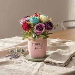 Dekorly Premium Artificial New Rose Flower with Pink Decorative Pot (Storage Large) – 22 cm Faux Flower Arrangement for Home Decor Living Room Bedroom Office Decor (1, Rose)