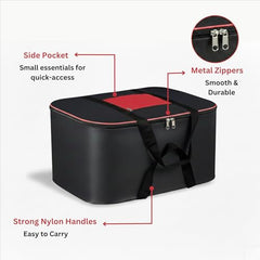 CluttrEase Large Underbed Storage Bags, Moisture-Proof Nylon Storage Bags With Zippered Closure & Handle for Clothes, Blankets, Bedsheets & Pillows (52 x 45 x 26 cm), Red & Black (4 Pack)