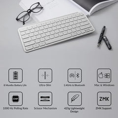 Keychron B1 Pro Ultra-Slim ZMK/Launcher Wireless Bluetooth 2.4 GHz/Wired Connection Keyboard for Mac Windows Linux - Gray