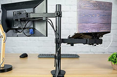 Jin Office Dual Monitor Stand Arm With Laptop Tray |Supports 13-32 inch Screen,3 year Warranty |9 kg Weight Cap. per Arm| Height Adjustable Monitor and Laptop Mount Arm| Tilt, Rotation, Swivel Feature