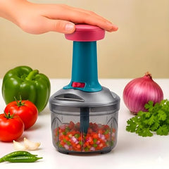 iKAN Manual Hand Press Push Chopper with 3 Blades for Effortless Chopping Vegetables & Fruits (Assorted, 700 ml, Plastic)