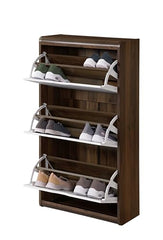 DeckUp Jade Engineered Wood 3-Door Shoe Rack (Walnut & White, Matte Finish)