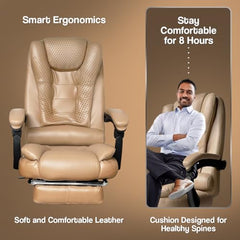 Kepler Brooks Italia Premium Leatherette Office Chair for Work | 3-Years Warranty | Boss Chair for Office, Ergonomic Executive Chair, Cushioned Arms & Seat, Leg Rest, Heavy Duty Metal Base (Black)